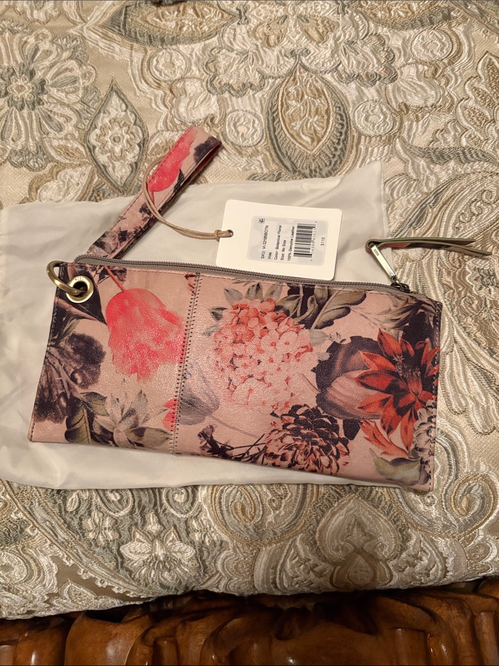 HOBO Pink Floral Wristlet Clutch with Removable Strap